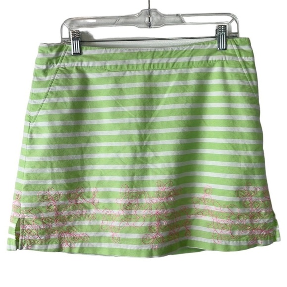 Lady Hagen Golf Skort Women's 10 Green Striped + Pink Embroidery Skirt + Shorts - Picture 2 of 16